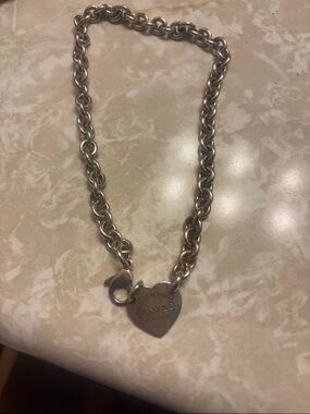 Tiffany & Co. Silver Heart Tag Rolo Link chocker necklace